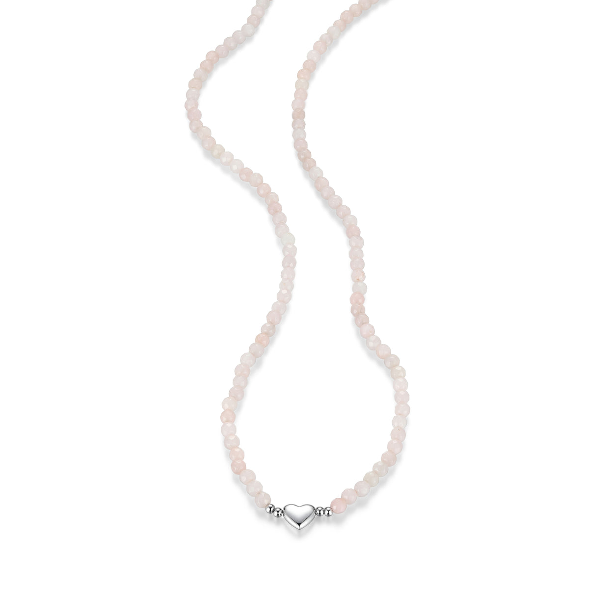 RN0204 - Genuine Dyed Pink Quartzite Beaded Heart Charm Necklace | reign