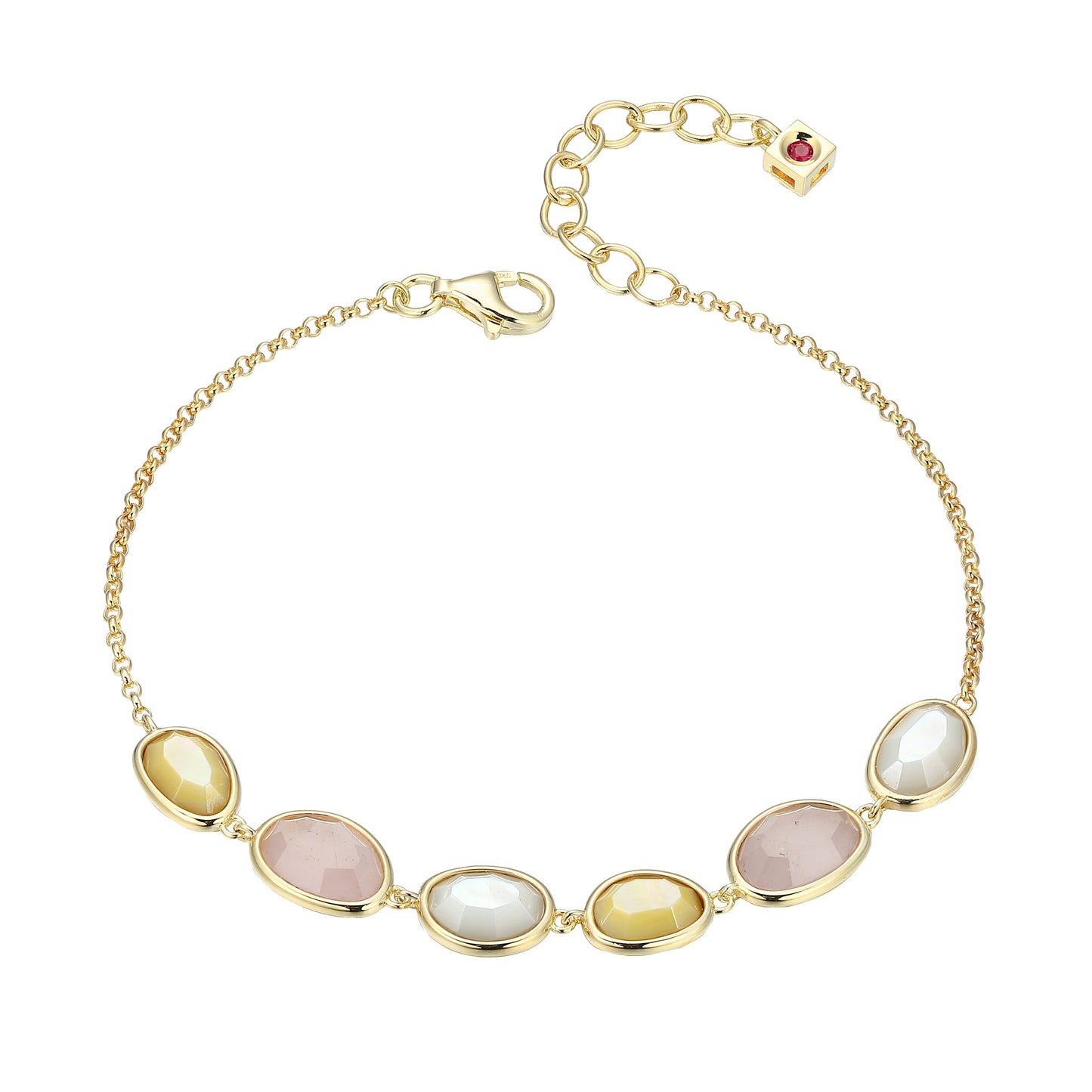 LB0241 - Reviere White and Yellow Mother-of-Pearl & Rose Quartz Bracelet | elle