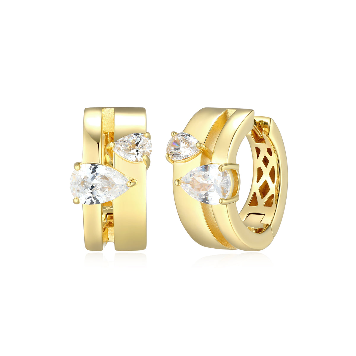 RE0173Y - Modern Pear-Cut CZ Hoop Earrings | reign