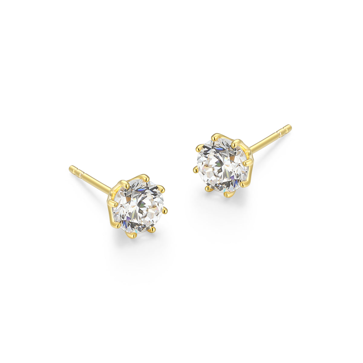 RE0187Y - 8-Prong Round-Cut CZ Stud Earrings | reign