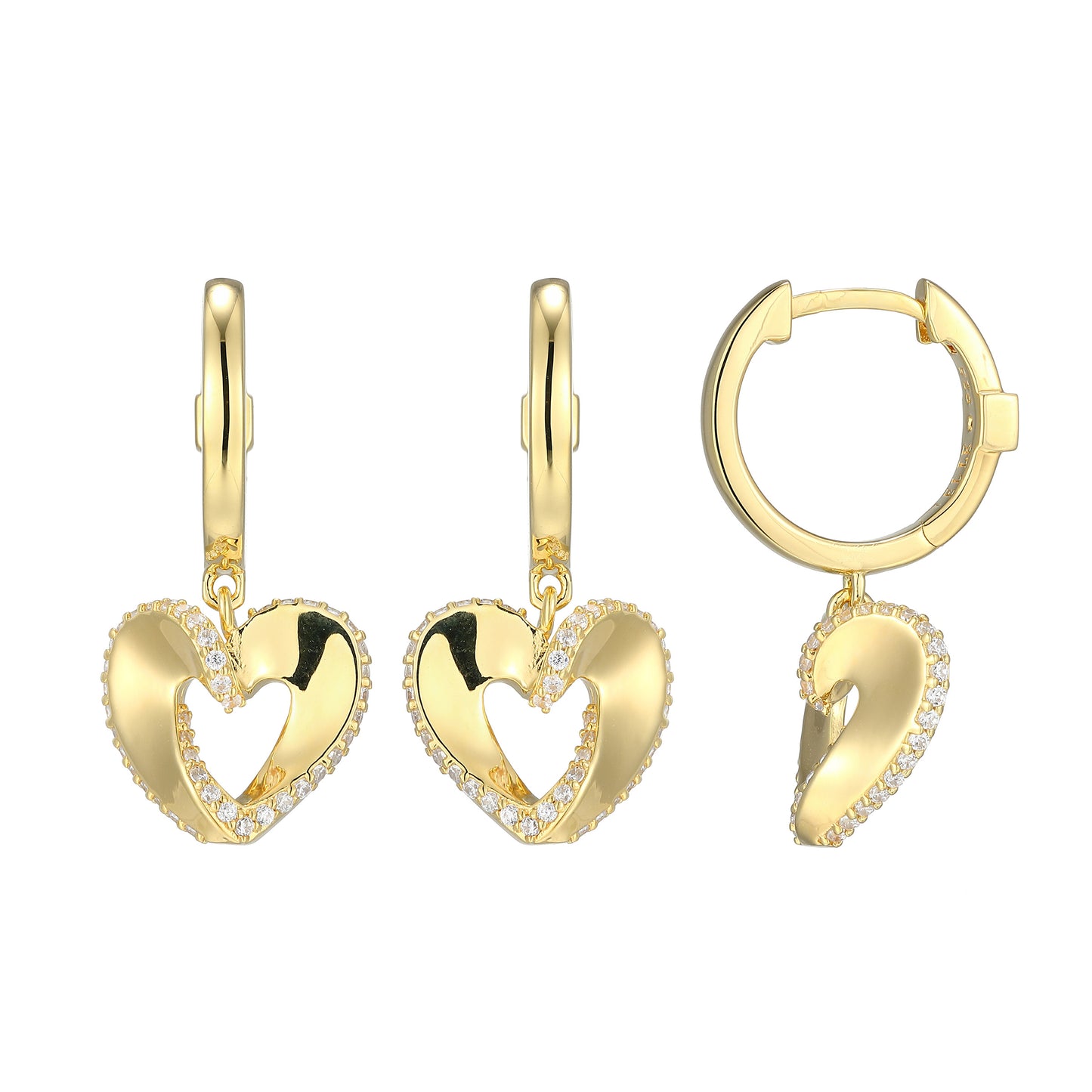 LE0252 - Ribbon Heart Huggie Drop Earrings | elle