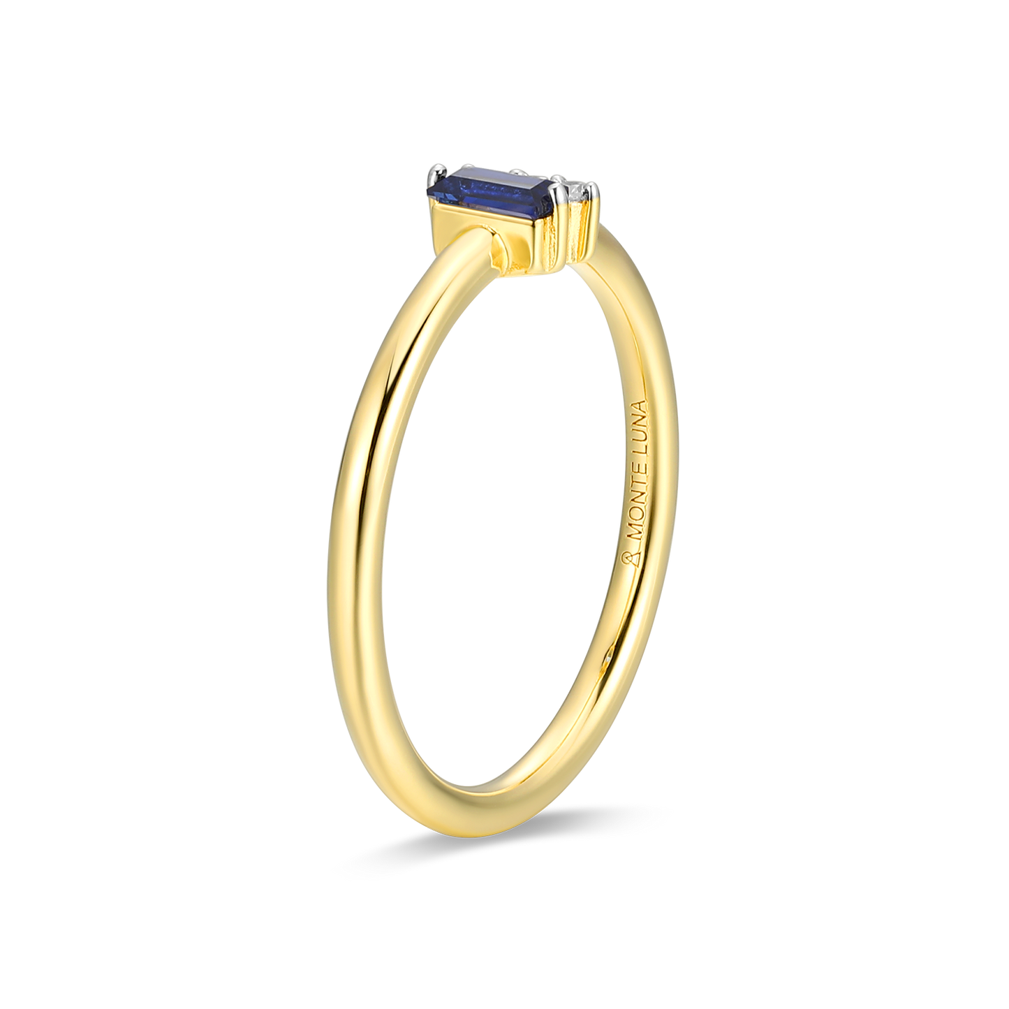 Lab-Created Sapphire Baguette & Diamond Round Cluster Ring in 14K Gold & Rhodium-Plated Sterling Silver | M by Monte Luna