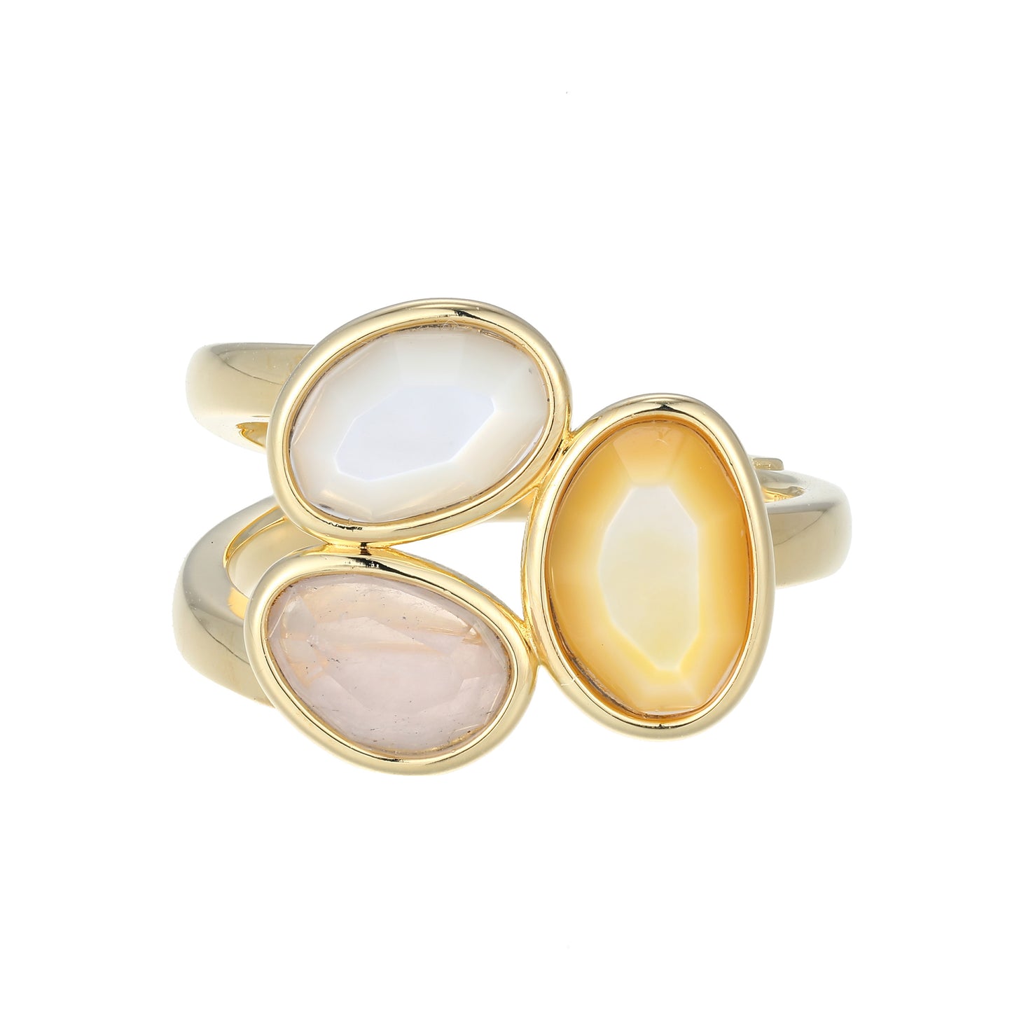 LR0241 - Reviere White and Yellow Mother-of-Pearl & Rose Quartz Ring | elle