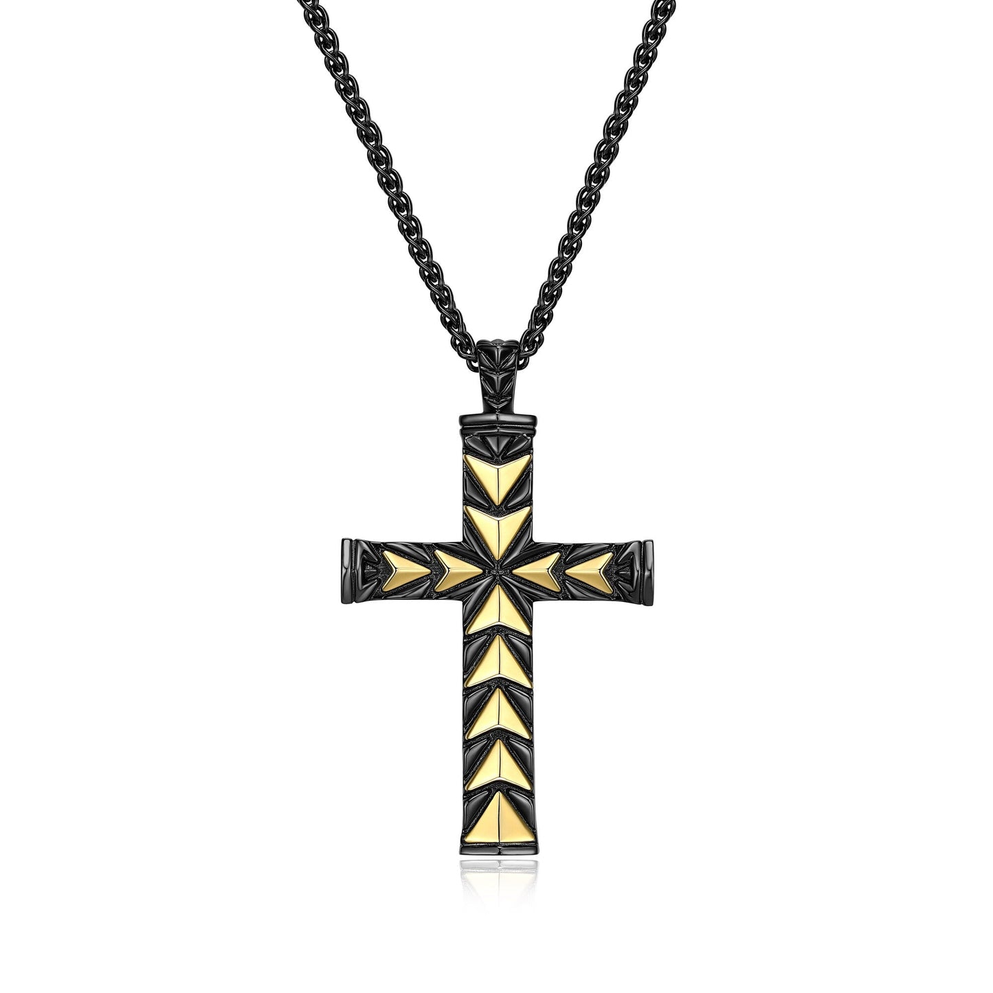 Chevron Cross Necklace in Gunmetal and Gold-Plated Sterling Silver - 24" | ethos