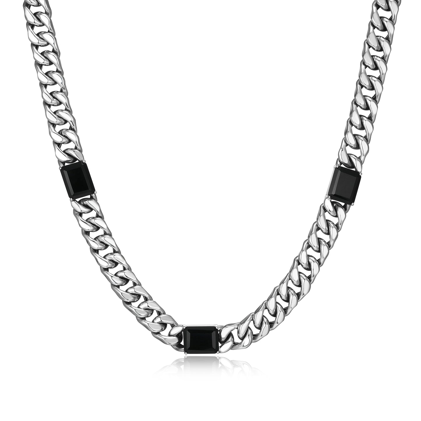 Links Genuine Black Sapphire Cuban Chain Station Necklace in Oxidized Rhodium-Plated Sterling Silver | ethos