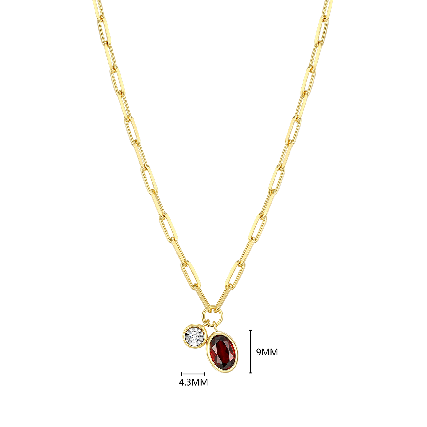 January Birthstone Genuine Garnet & Lab-Created Diamond Mini Paperclip Necklace in 14K Yellow Gold-Plated Sterling Silver | M by Monte Luna