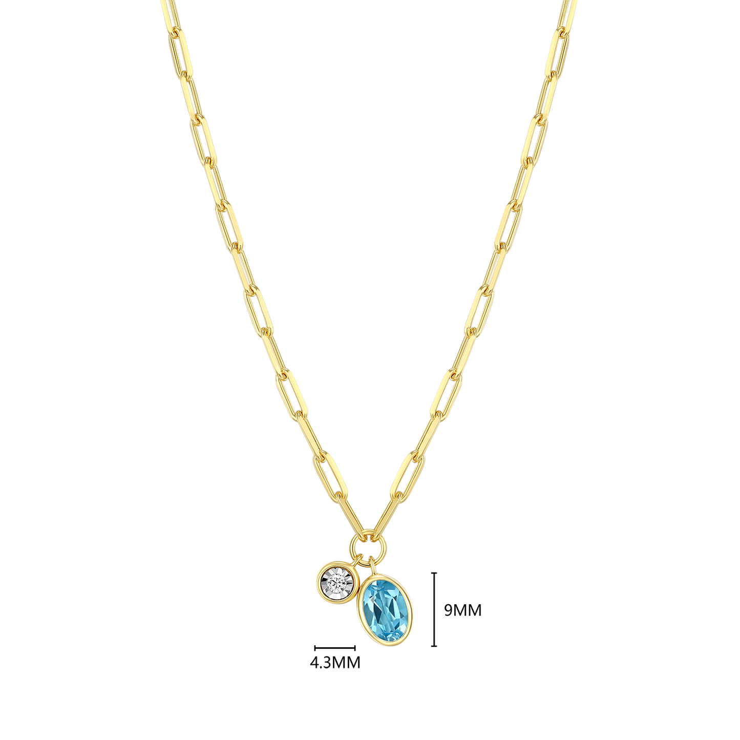 December Birthstone Genuine Blue Topaz & Lab-Created Diamond Mini Paperclip Necklace in 14K Yellow Gold-Plated Sterling Silver | M by Monte Luna