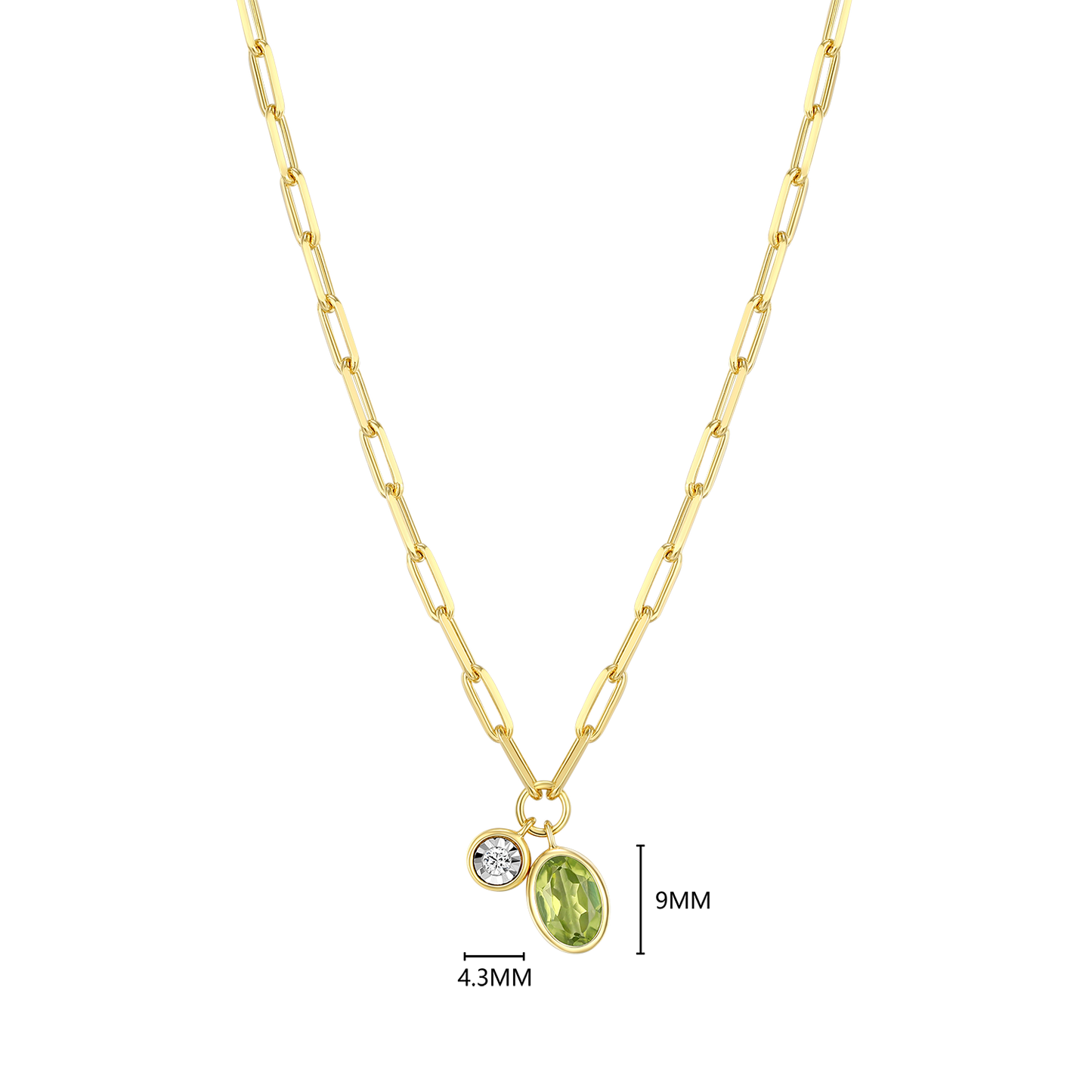 August Birthstone Genuine Peridot & Lab-Created Diamond Mini Paperclip Necklace in 14K Yellow Gold-Plated Sterling Silver | M by Monte Luna