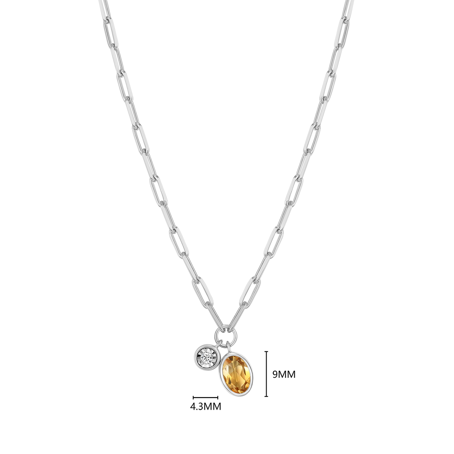 November Birthstone Genuine Citrine & Lab-Created Diamond Mini Paperclip Necklace in Rhodium-Plated Sterling Silver | M by Monte Luna