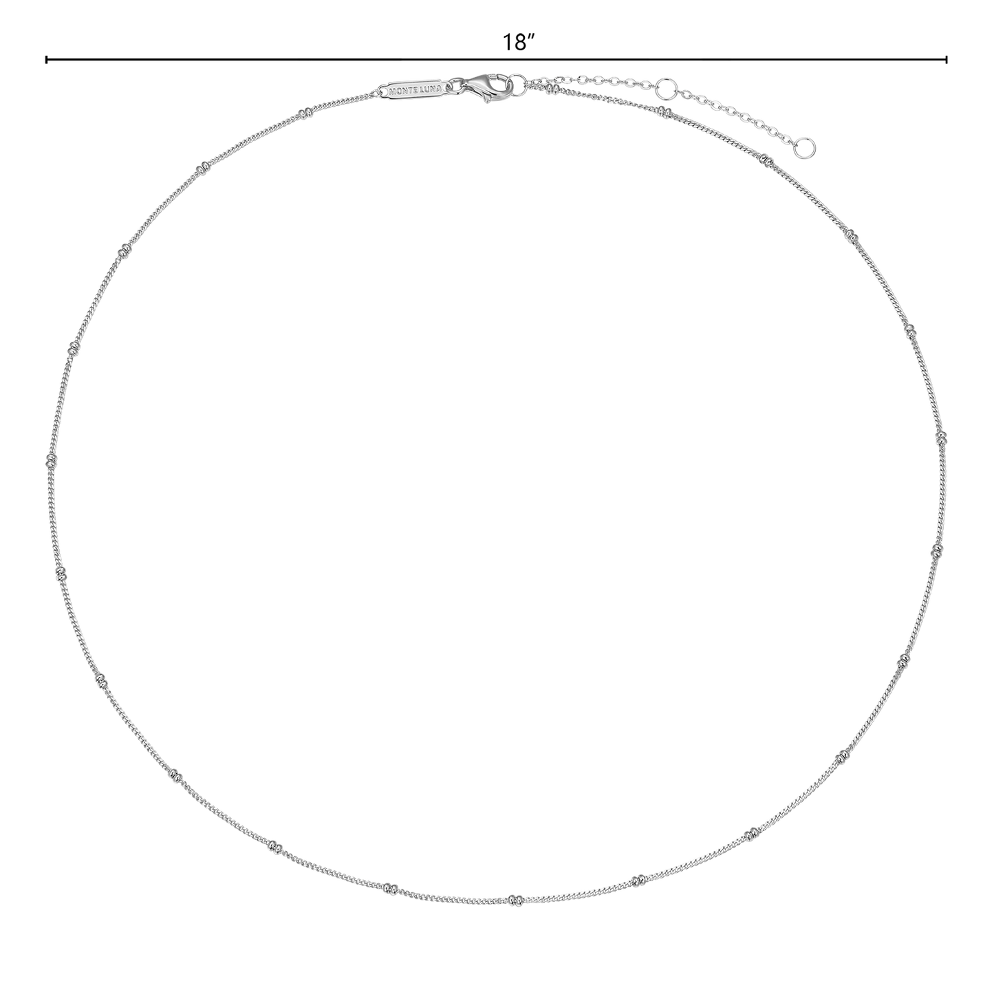 18+2" Beaded Chain in Rhodium-Plated Sterling Silver | M by Monte Luna