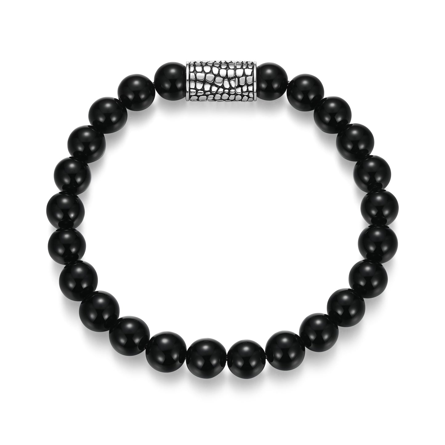 Reptile Design Magnetic Closure Black Agate Beaded Bracelet in Rhodium-Plated Sterling Silver | ethos