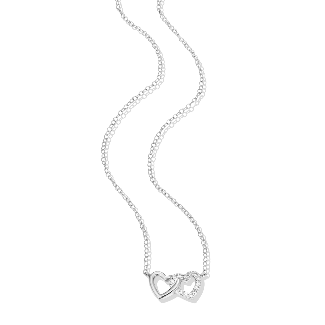 Open Twin Heart Necklace in Rhodium-Plated Sterling Silver | M by Monte Luna
