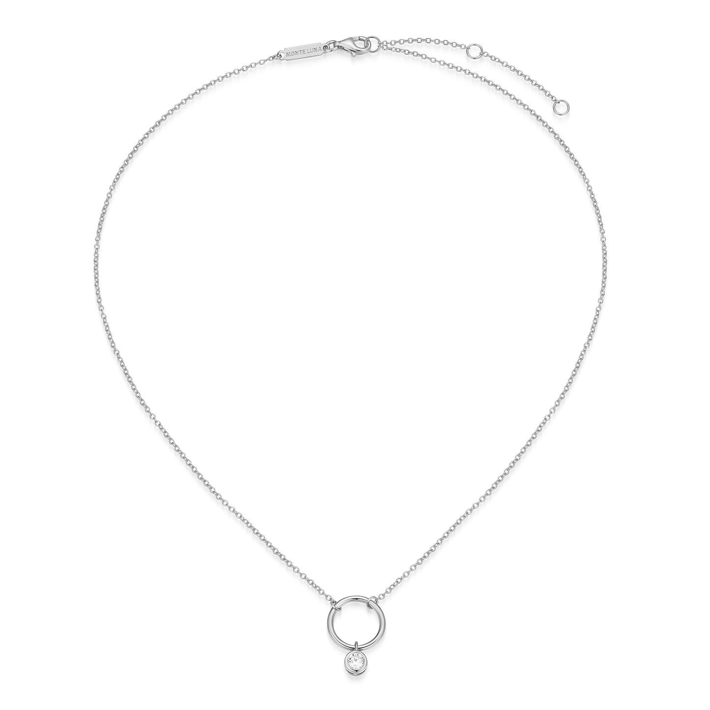 BN0259W - Open Circle Bezel-Set Lab-Created Diamond Accent Pendant Necklace | m by monte luna