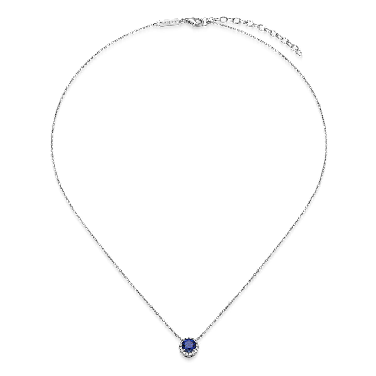 MN0148W - Halo Lab-Created Sapphire Necklace | Monte Luna