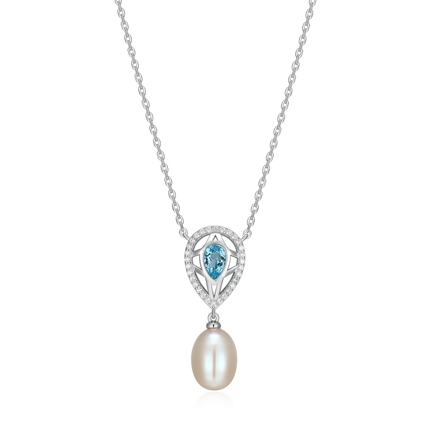 LN0298 - Pearl Meet Gem Blue Topaz & Freshwater Pearl Necklace | elle