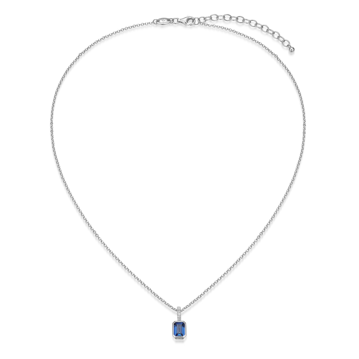 CN0208 - Emerald-Cut Lab-Created Blue Sapphire Pendant Necklace | charles garnier