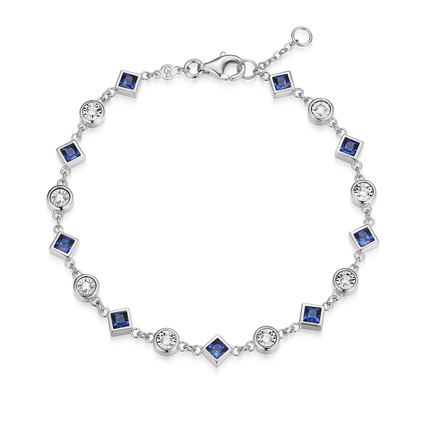BB0255W - Lab-Created Blue Sapphire & Lab-Created Diamond Station Bracelet | m by monte luna