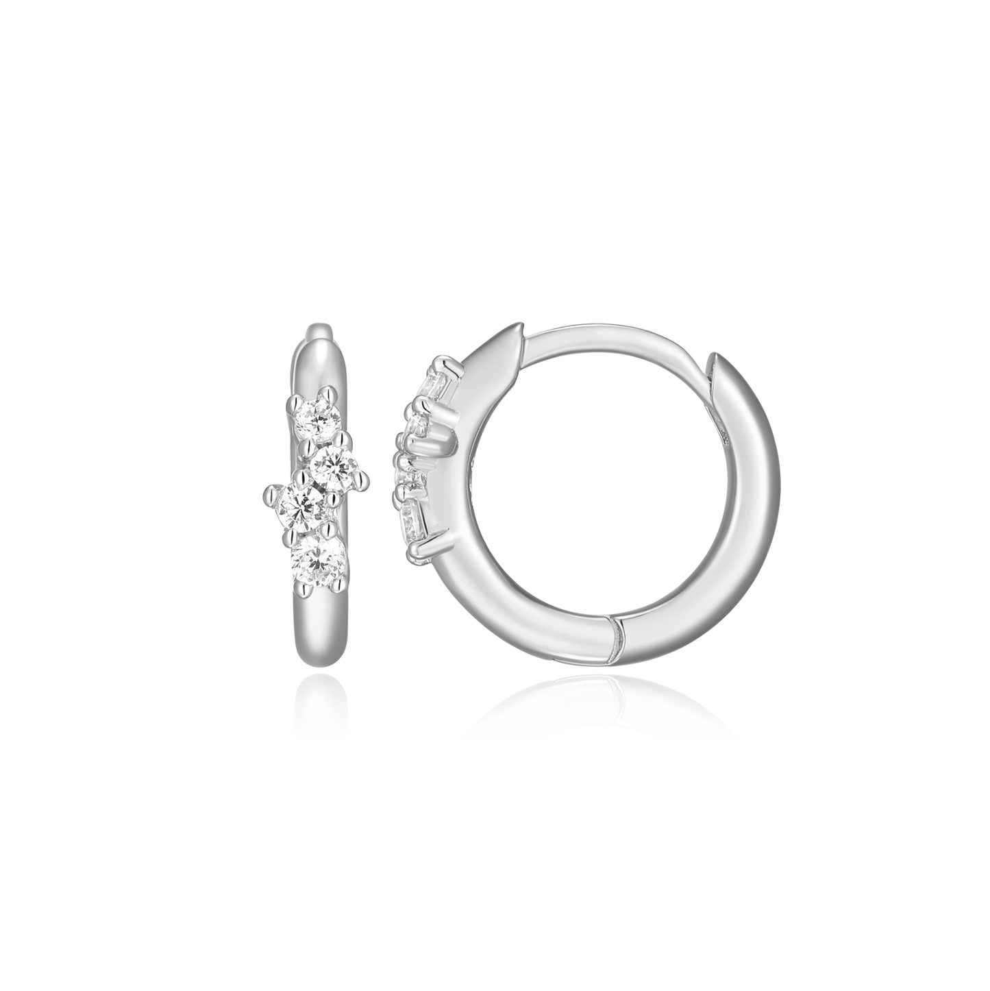 Petite Scattered Lab-Created Huggie Earrings in Rhodium-Plated Sterling Silver | M by Monte Luna