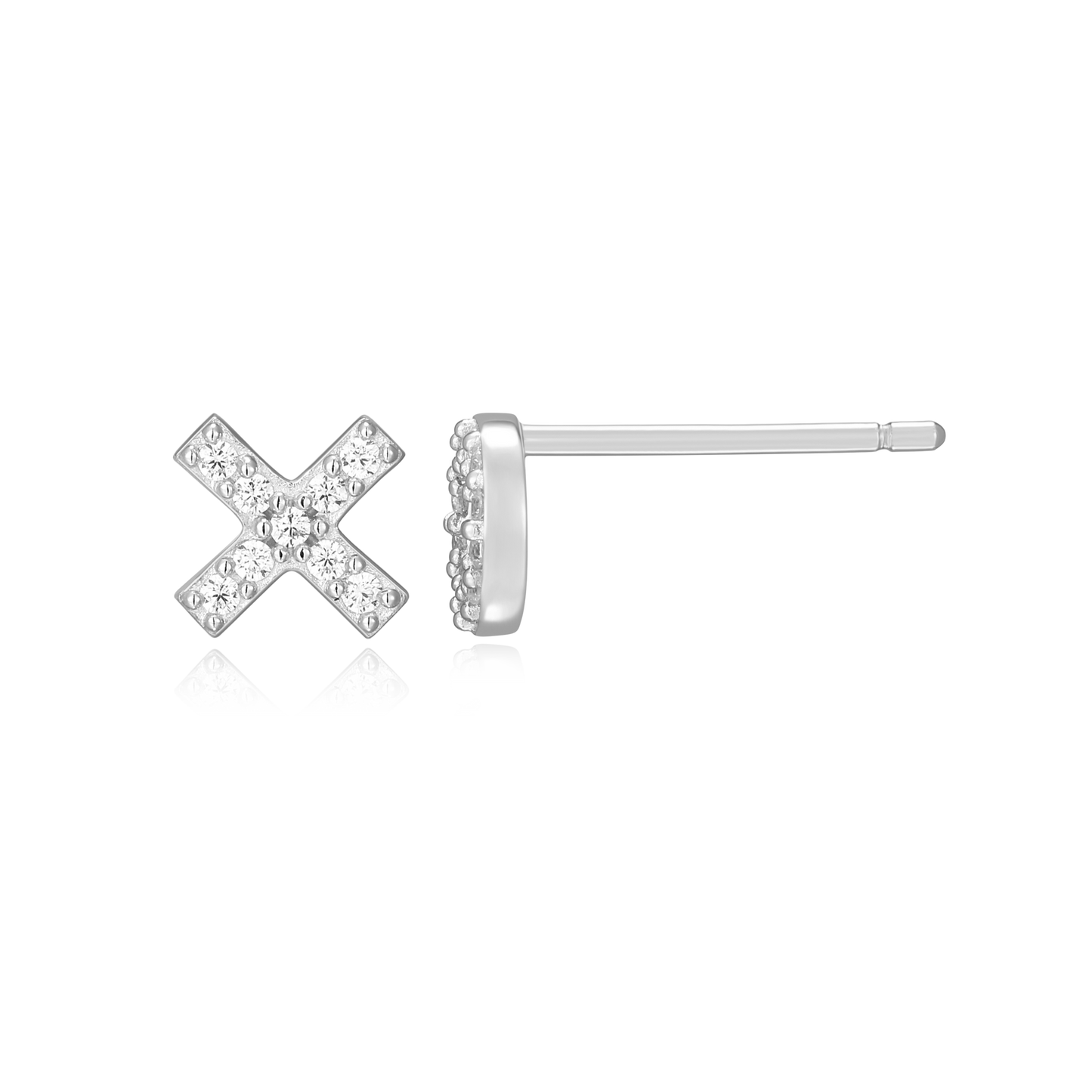 XO Stud Earrings in Rhodium-Plated Sterling Silver | M by Monte Luna