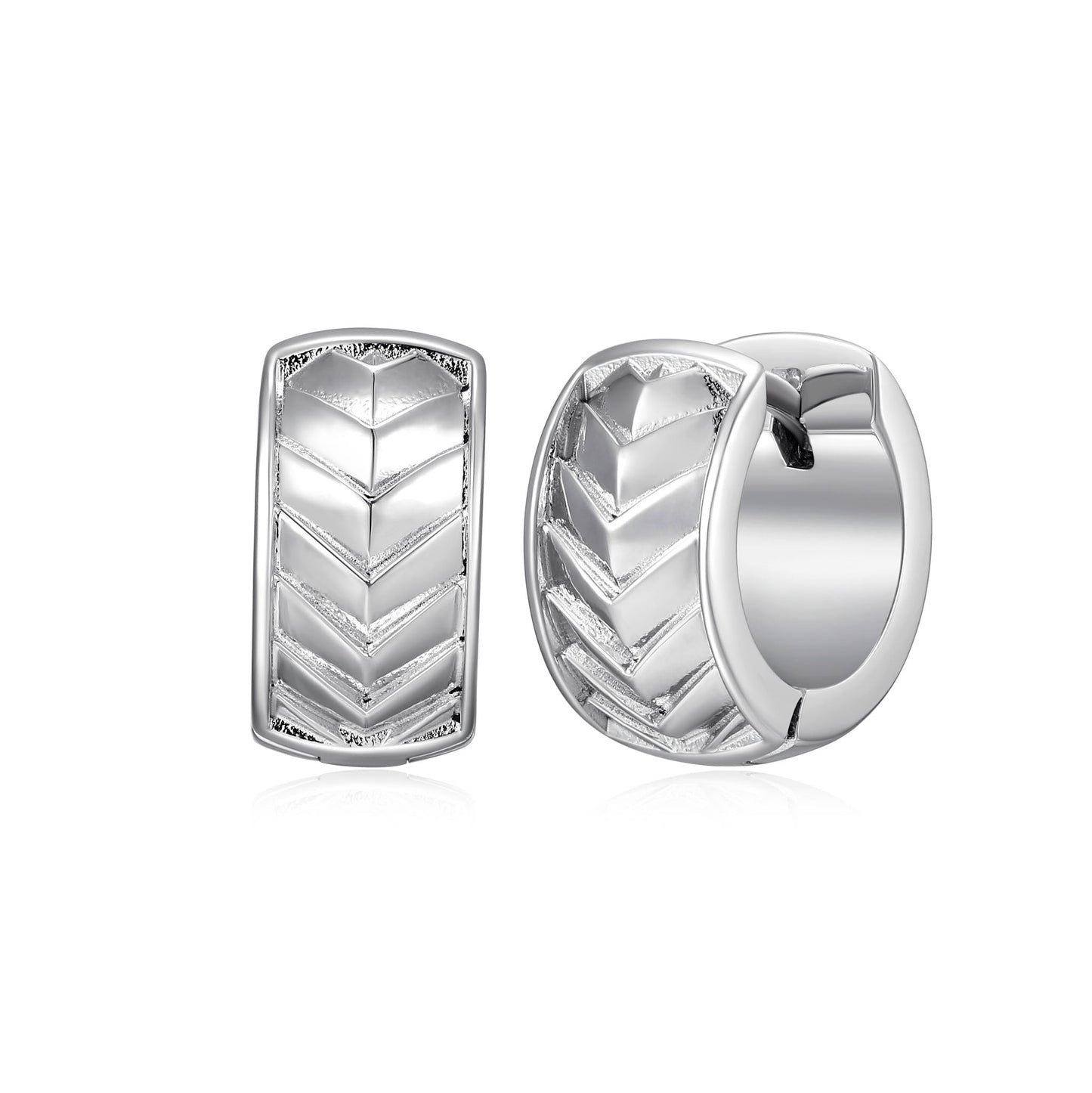Chevron Rhodium Finish Sterling Silver Huggie Earrings - UE0009 | ethos