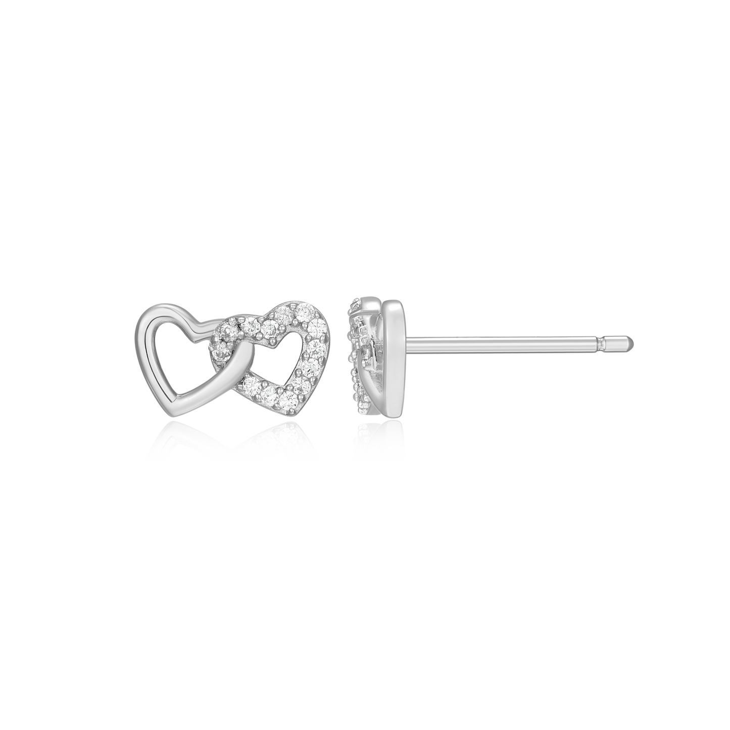 Open Twin Heart Stud Earrings in Rhodium-Plated Sterling Silver | M by Monte Luna