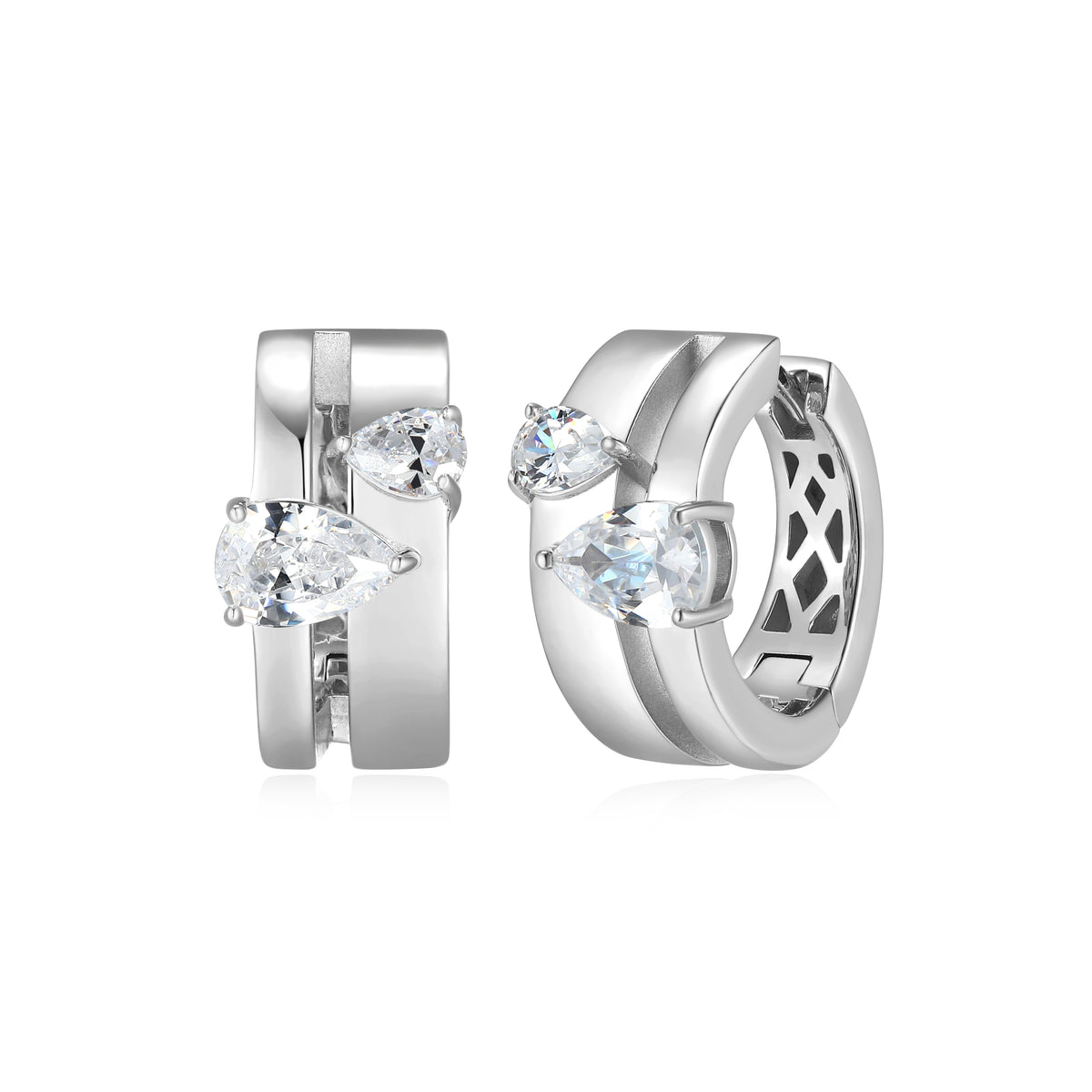 RE0173W - Modern Pear-Cut CZ Hoop Earrings | reign