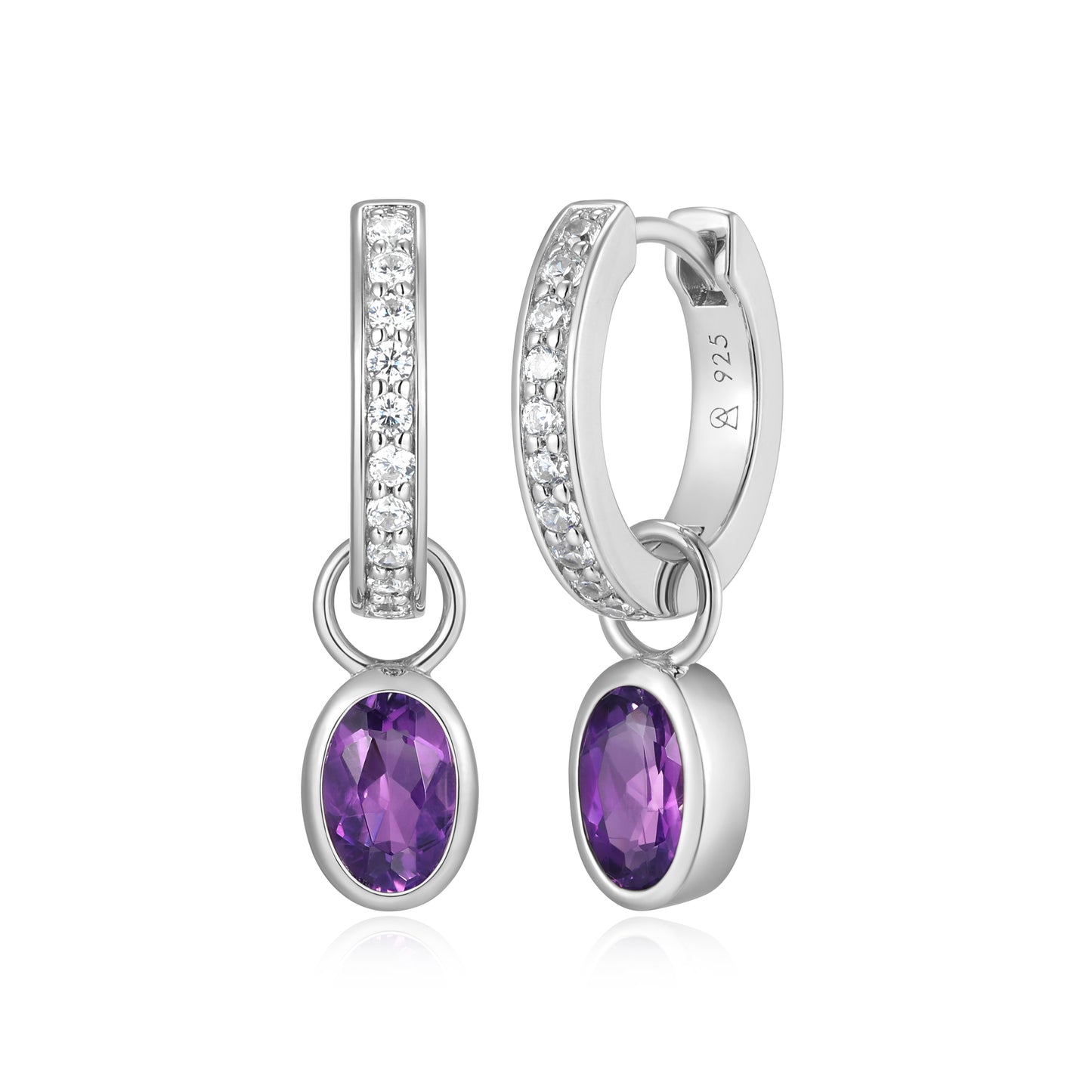 BE0222W - February Birthstone Charm Huggie Earrings | m by monte luna