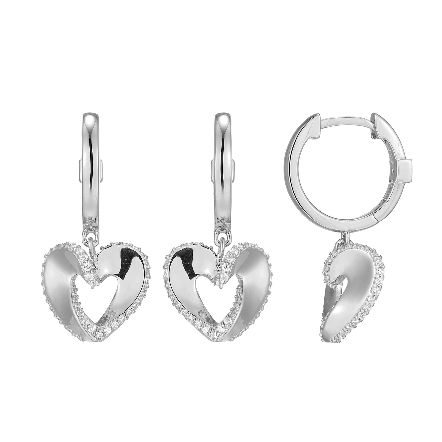 LE0250 - Ribbon Heart Huggie Drop Earrings | elle