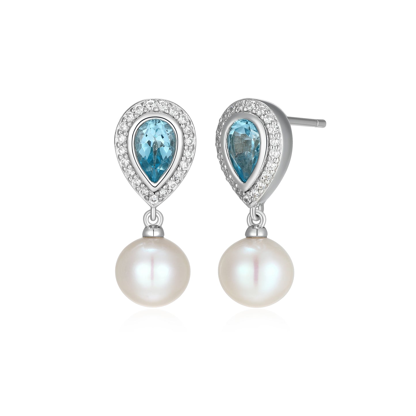 LE0298 - Pearl Meet Gem Blue Topaz & Freshwater Pearl Earrings | elle