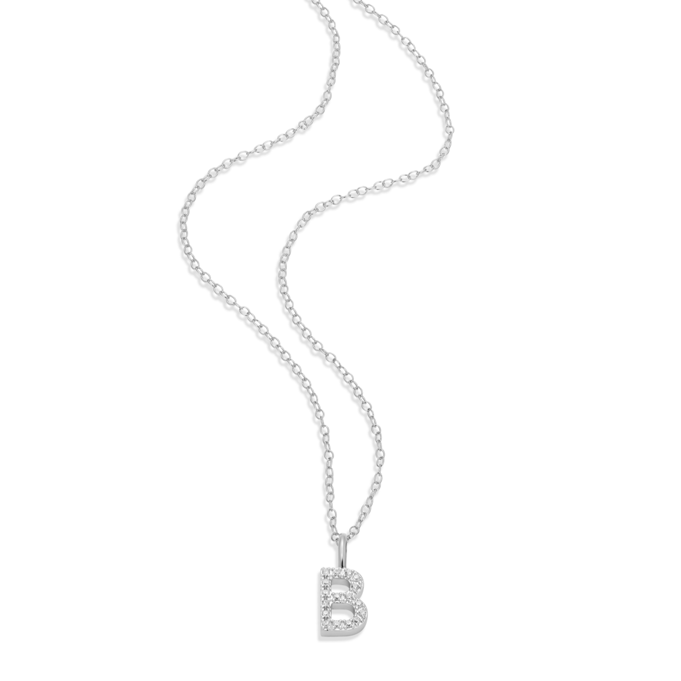 Letter "B" Initial Pendant Necklace in Rhodium-Plated Sterling Silver | M by Monte Luna