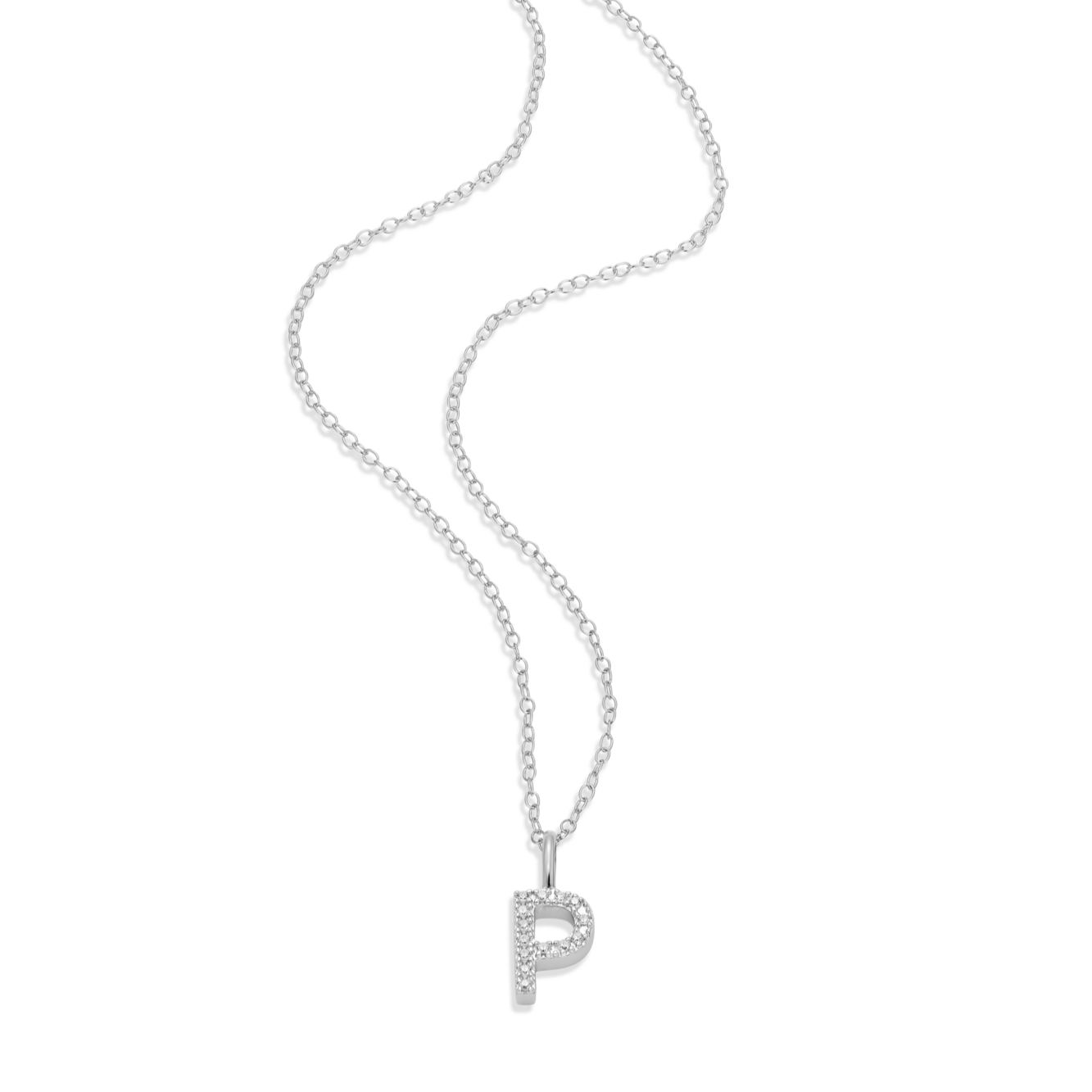 Letter "P" Initial Pendant Necklace in Rhodium-Plated Sterling Silver | M by Monte Luna