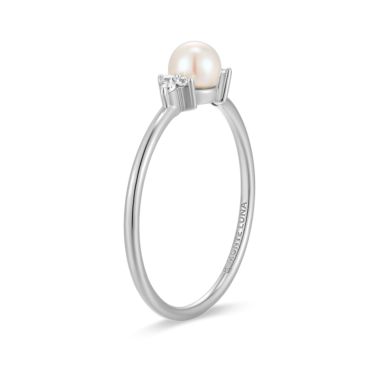 Genuine Pearl & Lab-Created Diamond Cluster Ring in Rhodium-Plated Sterling Silver | M by Monte Luna