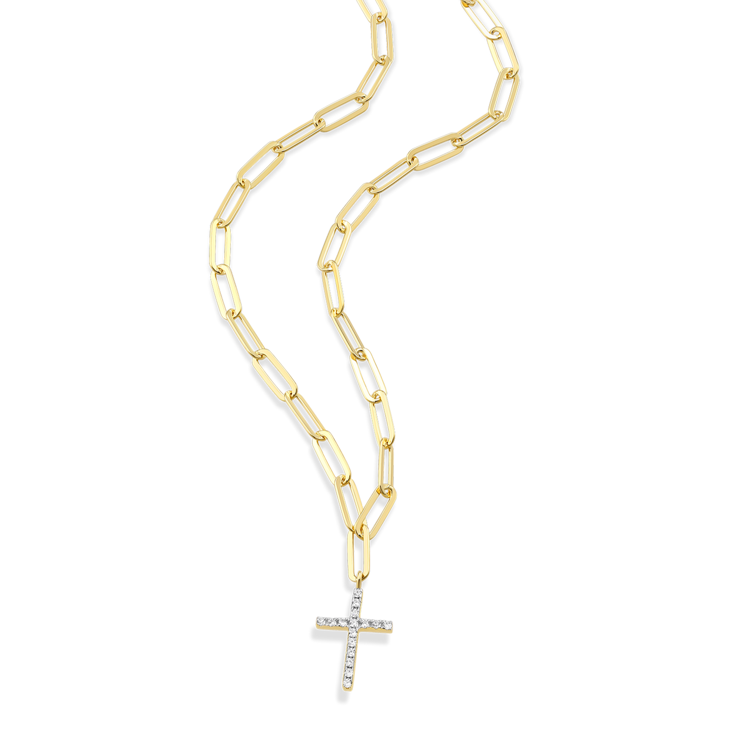 Cross Pendant Lab-Created Diamond Paperclip Necklace in 14K Gold & Rhodium-Plated Sterling Silver | M by Monte Luna