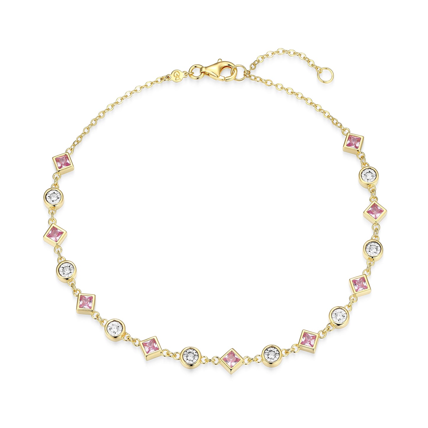 BA0256Y - Lab-Created Pink Sapphire & Lab-Created Diamond Station Anklet | m by monte luna