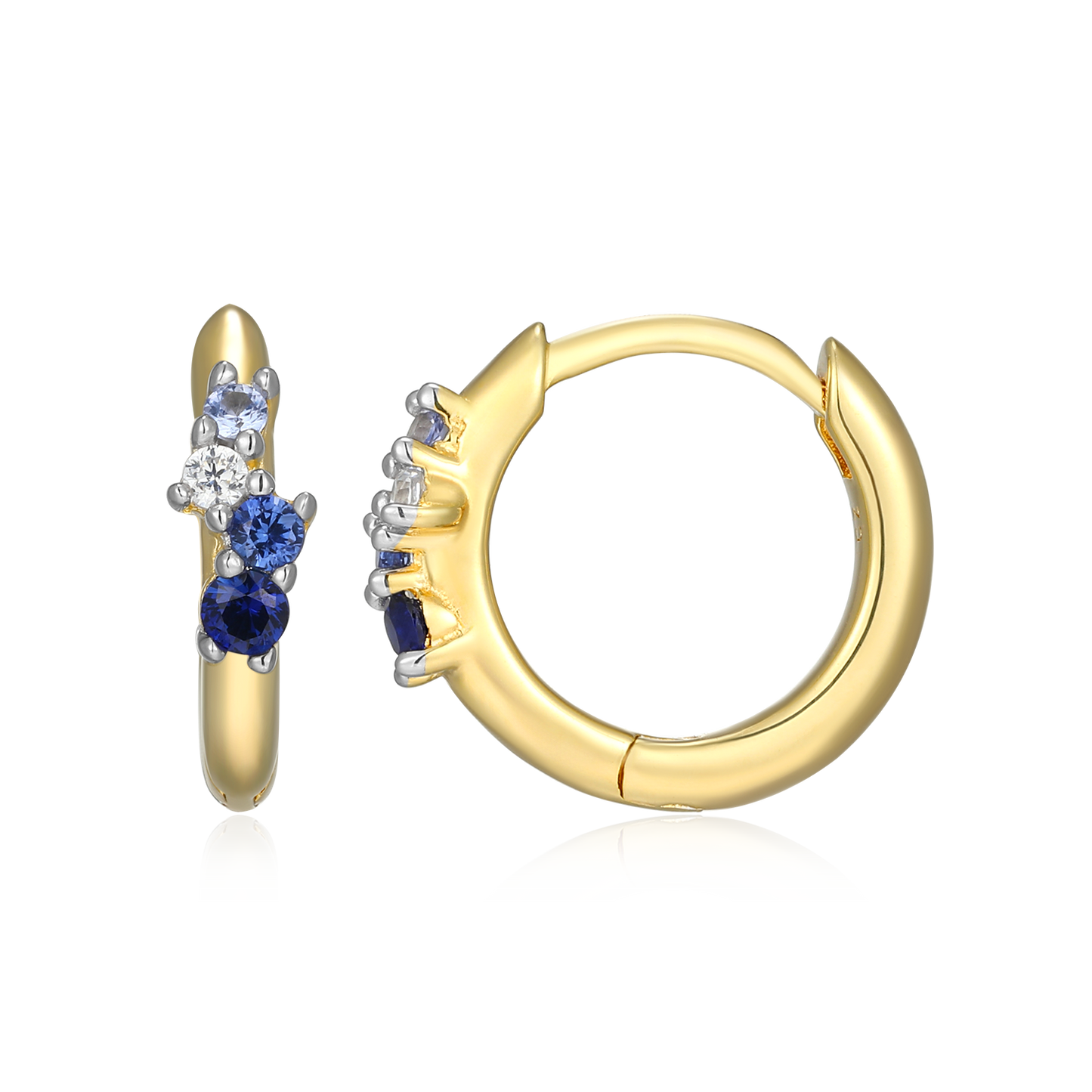 Scattered Ombre Lab-Created Sapphire & Diamond Huggie Earrings in 14K Gold & Rhodium-Plated Sterling Silver | M by Monte Luna