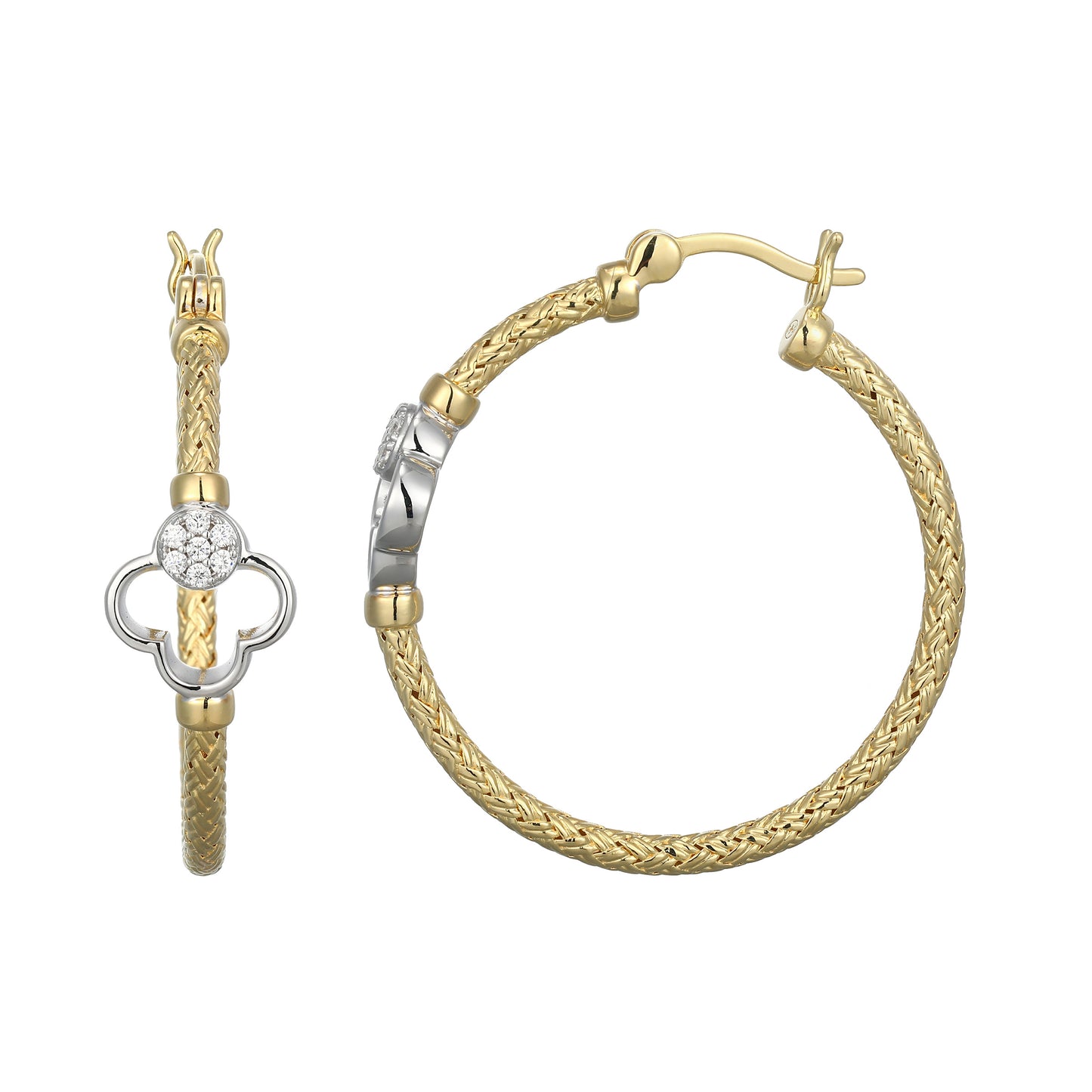 CE0202 - Two-Tone Clover Original Mesh Hoop Earrings | charles garnier