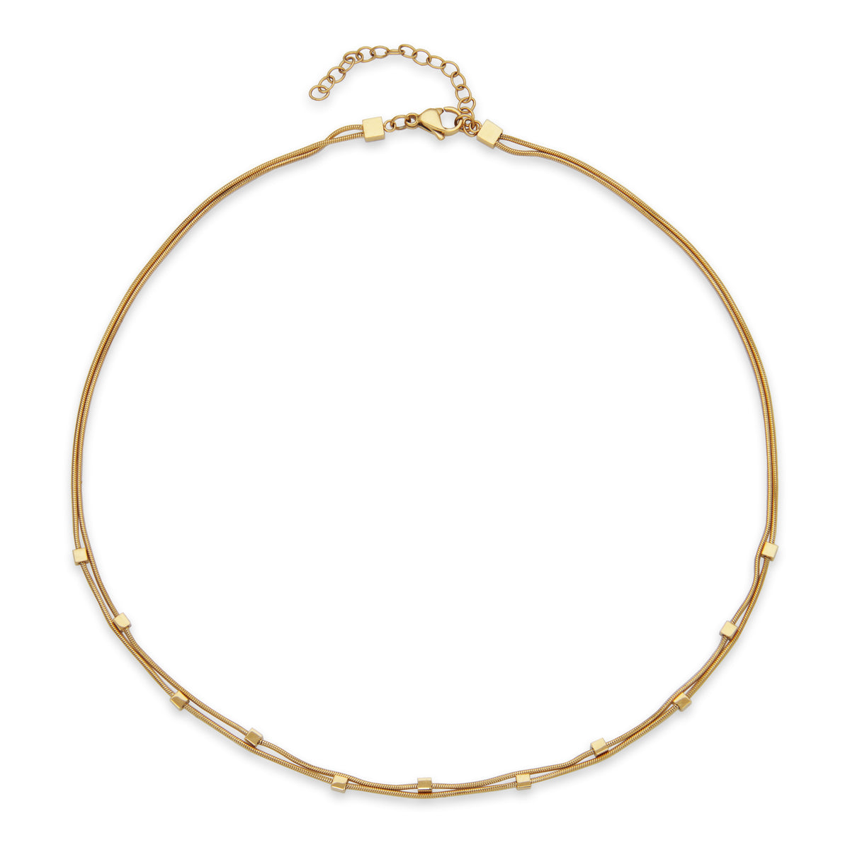 T0XJ750216 - Square Bead Station Double Layered Necklace | steelx