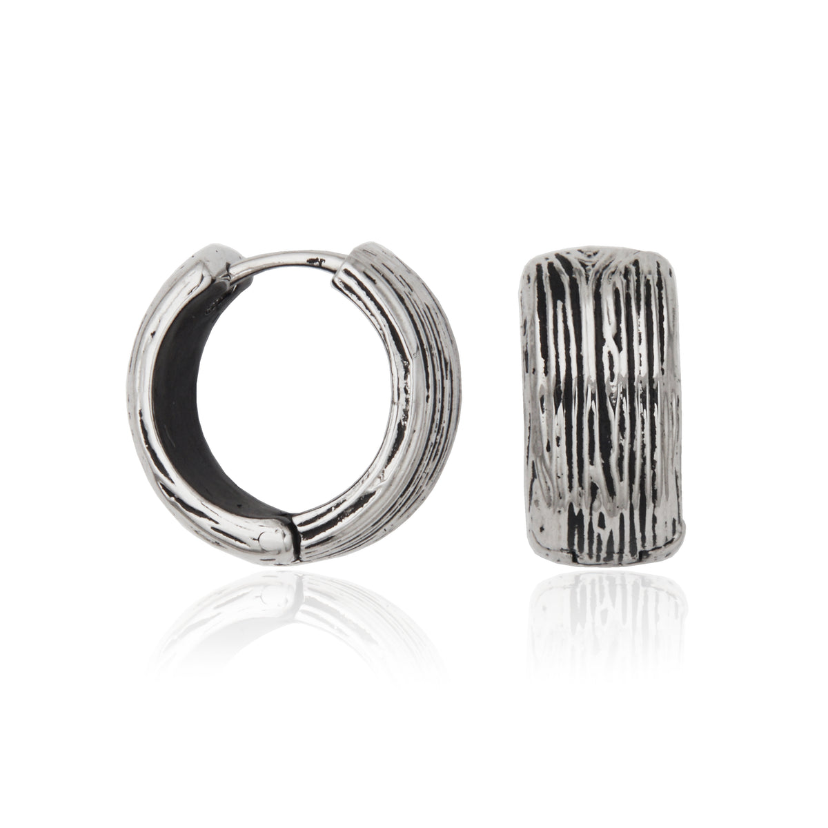T2XJ980400 - Wood Grain Patterned Huggie Hoop Earrings | steelx