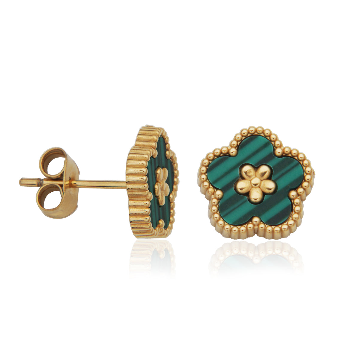 T2XK300200 - Malachite Flower Stud Earrings | steelx