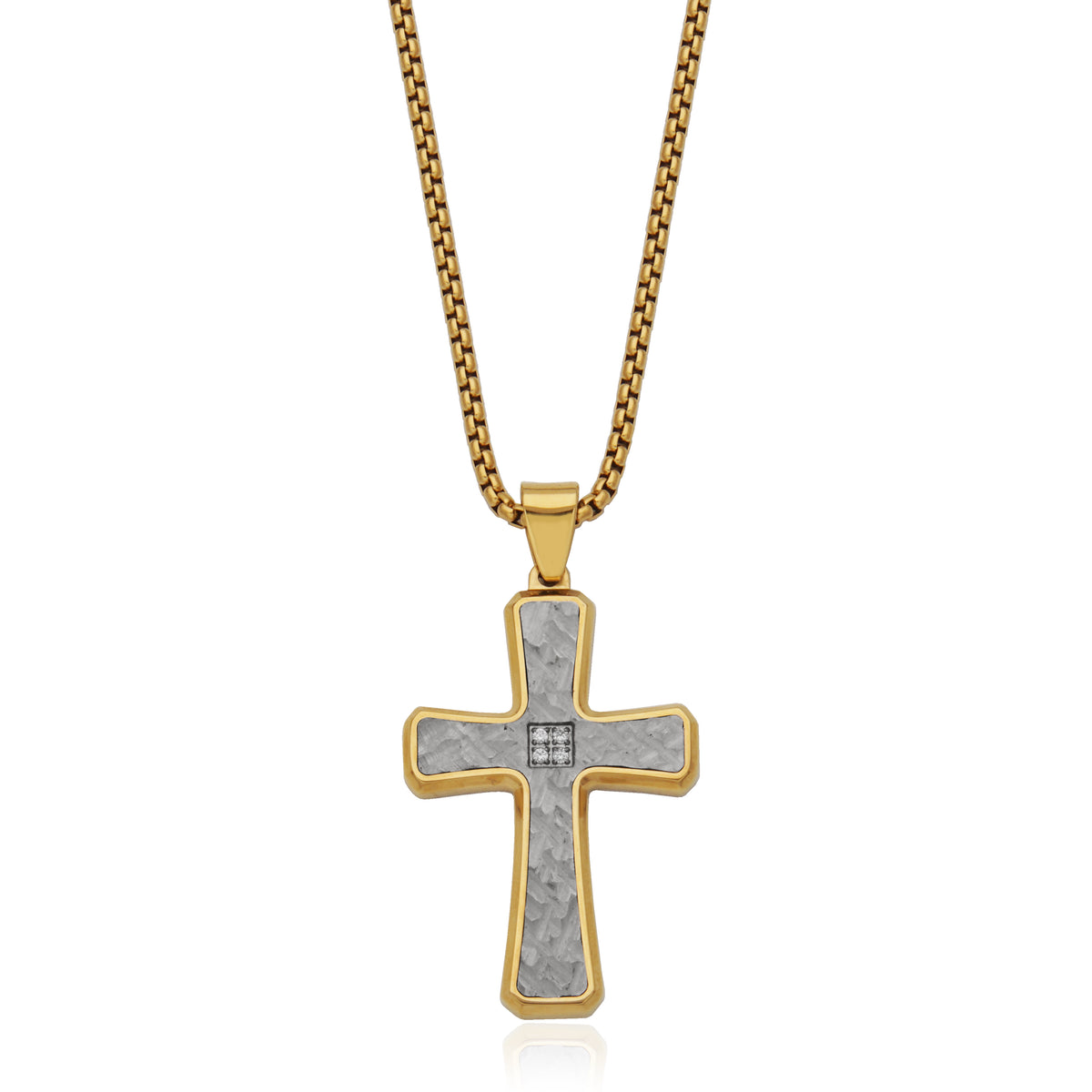 T3XJ970222 - Hammered Textured Cross Pendant Necklace | steelx