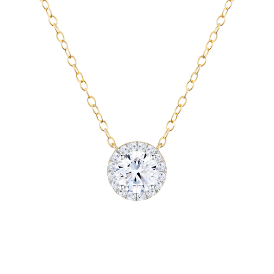 Brilliant Round Lab-Created Diamond Halo Pendant Necklace in 14K Yellow Gold | Monte Luna