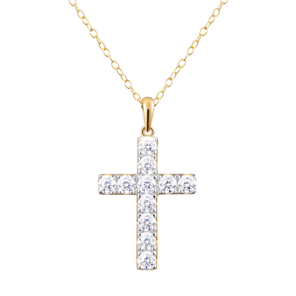 Pave Cross Lab-Created Diamond Pendant Necklace in 14K Yellow Gold | Monte Luna