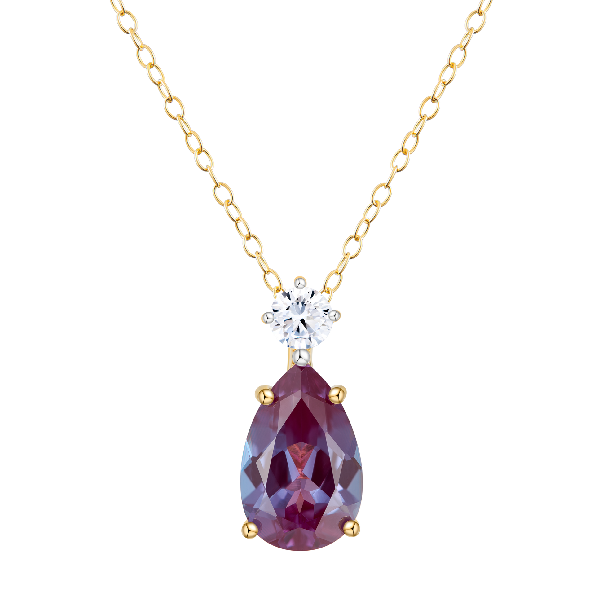 Lab-Created Alexandrite Pendant Necklace in 14K Yellow Gold | Monte Luna