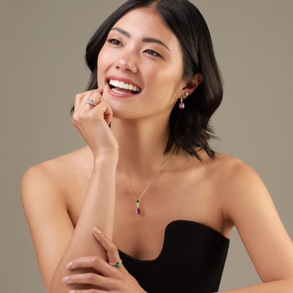 Lab-Created Alexandrite Drop Pendant Necklace in 14K Yellow Gold | Monte Luna