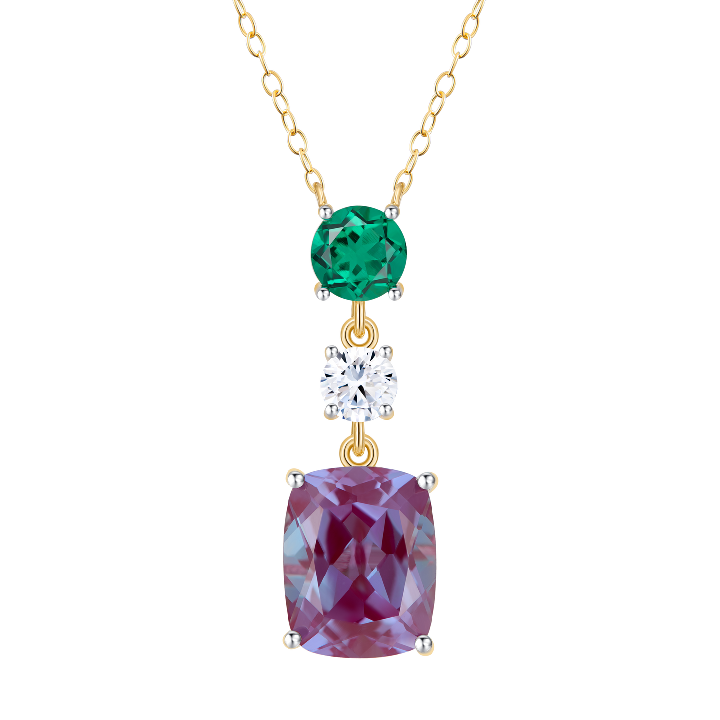 Lab-Created Alexandrite Drop Pendant Necklace in 14K Yellow Gold | Monte Luna