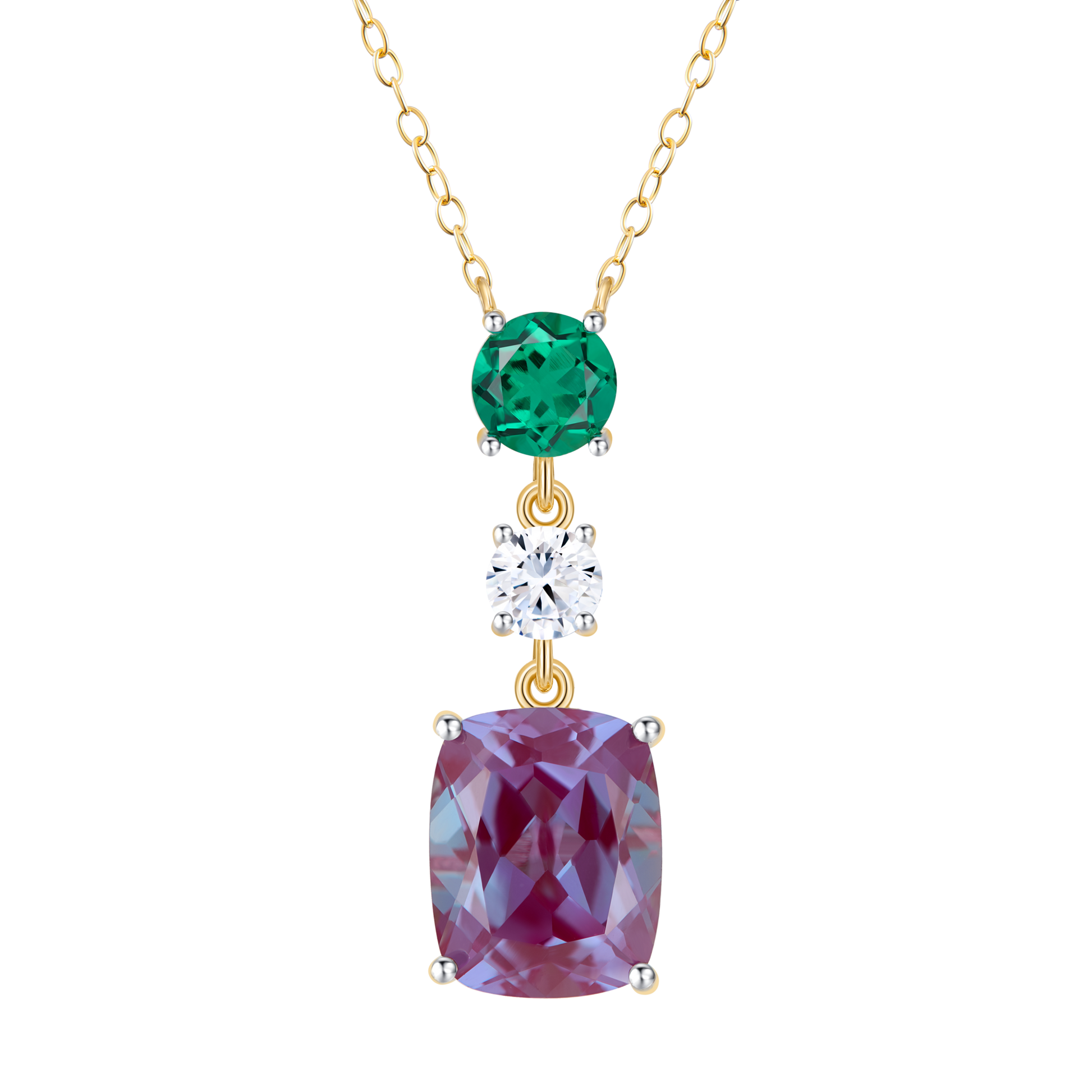 Lab-Created Alexandrite Drop Pendant Necklace in 14K Yellow Gold | Monte Luna