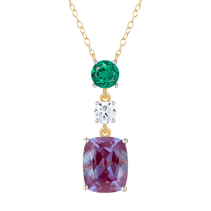 Lab-Created Alexandrite Drop Pendant Necklace in 14K Yellow Gold | Monte Luna