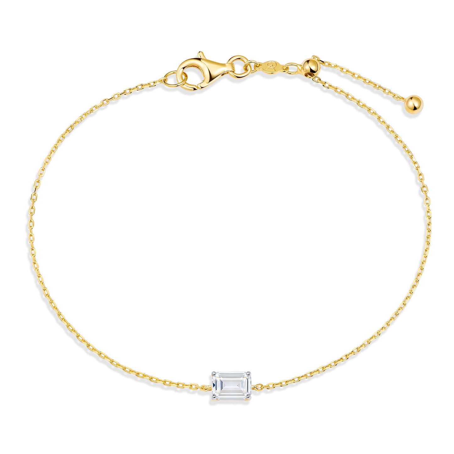 Emerald-Cut Lab-Created Diamond Solitaire Bracelet in 14K Yellow Gold | Monte Luna