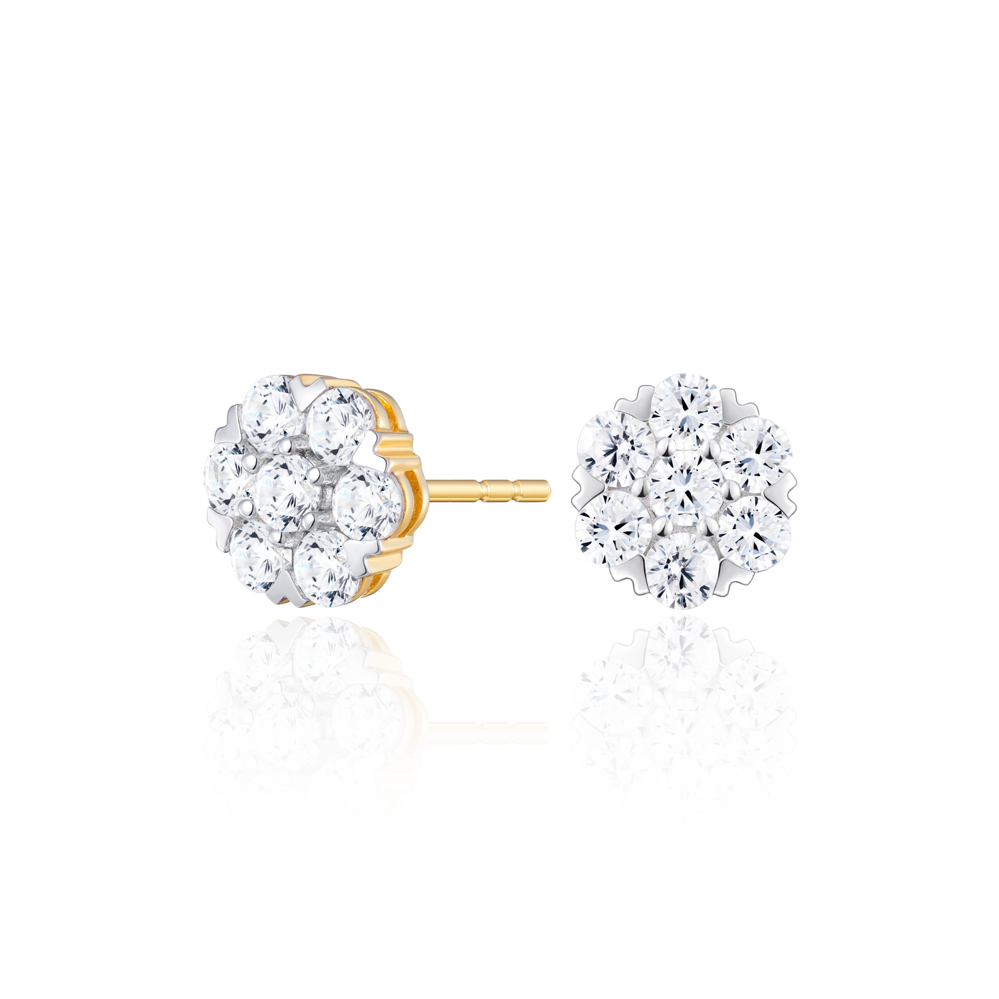 Lab-Created Diamond Cluster Stud Earrings in 14K Yellow Gold | Monte Luna
