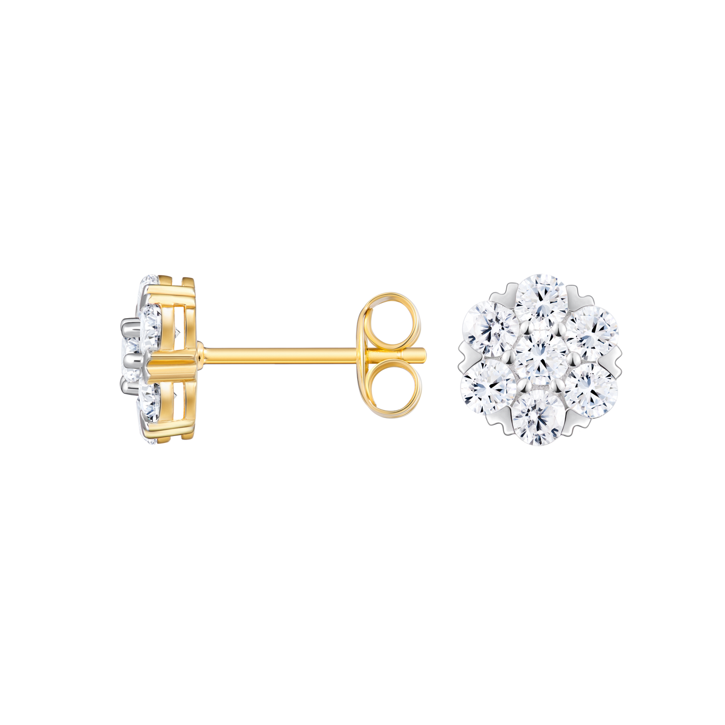 Lab-Created Diamond Cluster Stud Earrings in 14K Yellow Gold | Monte Luna